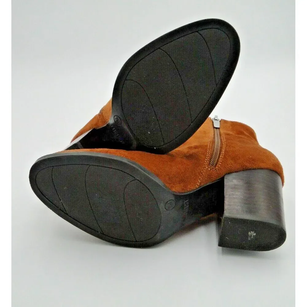 NINE WEST WNNEVA 2 Brown Suede‎ Leather Zip High Heel Ankle Boots Womens Size 7